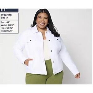 Denim & Co. Indigo Classic Stretch Denim Jacket. White. XL  NEW